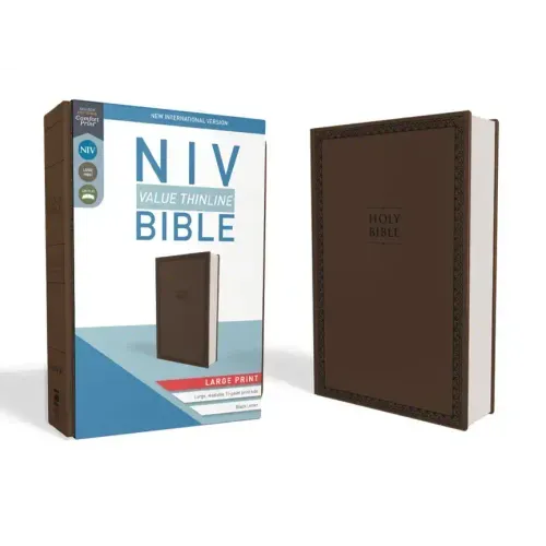 NIV, Value Thinline Bible, Large Print, Imitation Leather, Brown