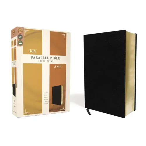 KJV, Amplified, Parallel Bible, Large Print, Bonded Leather, Black, Red Letter Edition: Two Bible Versions Together for Study and Comparison