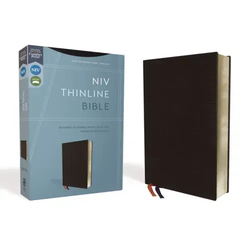 NIV, Thinline Bible, Bonded Leather, Black, Red Letter Edition