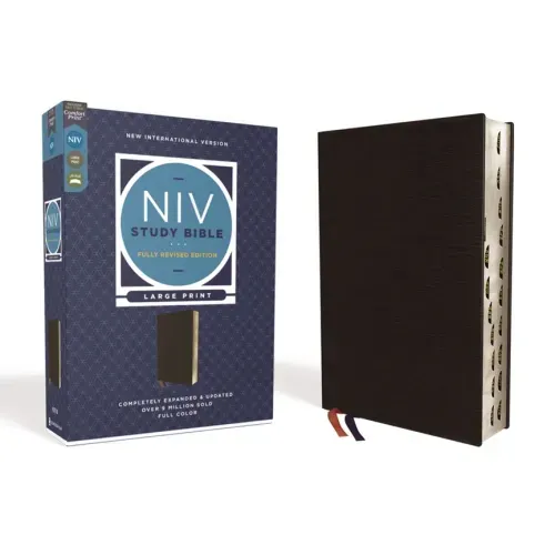 NIV Study Bible, Fully Revised Edition, Large Print, Bonded Leather, Black, Red Letter, Thumb Indexed, Comfort Print