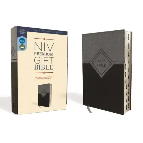 Niv, Premium Gift Bible, Leathersoft, Black/Gray, Red Letter Edition, Indexed, Comfort Print