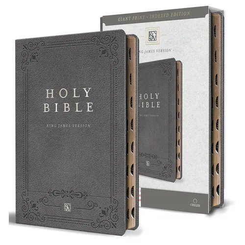 KJV Holy Bible, Giant Print Thinline Large Format, Gray Premium Imitation Leather with Ribbon Marker, Red Letter, and Thumb Index