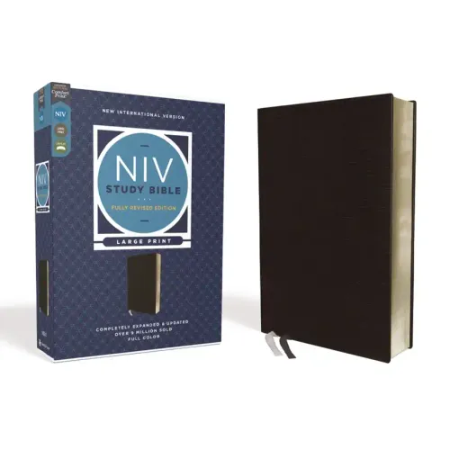 NIV Study Bible, Fully Revised Edition, Large Print, Bonded Leather, Black, Red Letter, Comfort Print