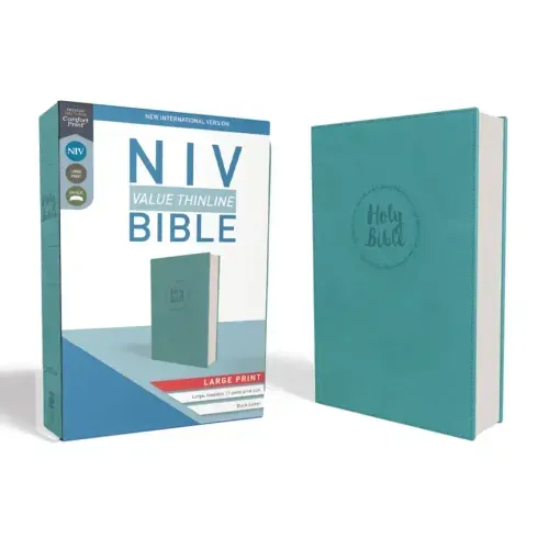 NIV, Value Thinline Bible, Large Print, Imitation Leather, Blue