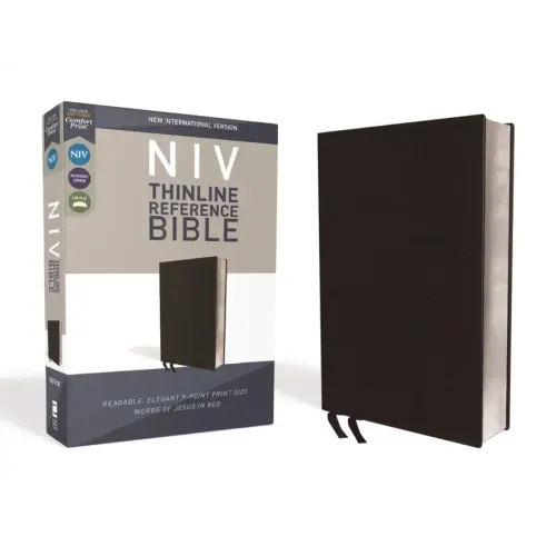 NIV, Thinline Reference Bible, Bonded Leather, Black, Red Letter Edition, Comfort Print