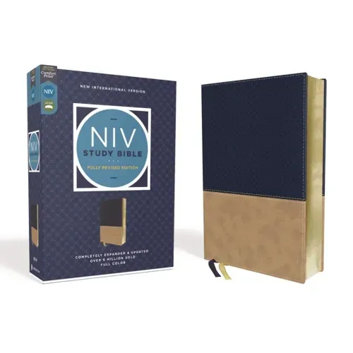 NIV Study Bible, Fully Revised Edition, Leathersoft, Navy/Tan, Red Letter, Comfort Print