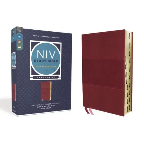NIV Study Bible, Fully Revised Edition, Large Print, Leathersoft, Burgundy, Red Letter, Thumb Indexed, Comfort Print