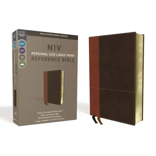 NIV, Personal Size Reference Bible, Large Print, Imitation Leather, Brown, Red Letter Edition, Comfort Print