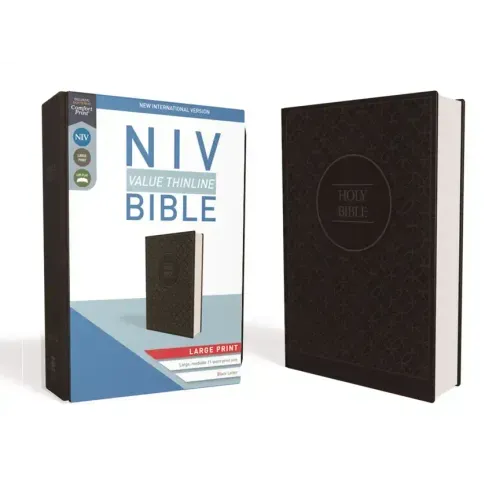 NIV, Value Thinline Bible, Large Print, Imitation Leather, Gray/Black